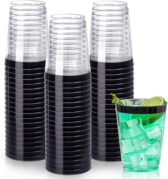 DaYammi 100 Pack Black Plastic Cups 10Oz Clear Disposable Cups by DaYammiwillaccompanyyou