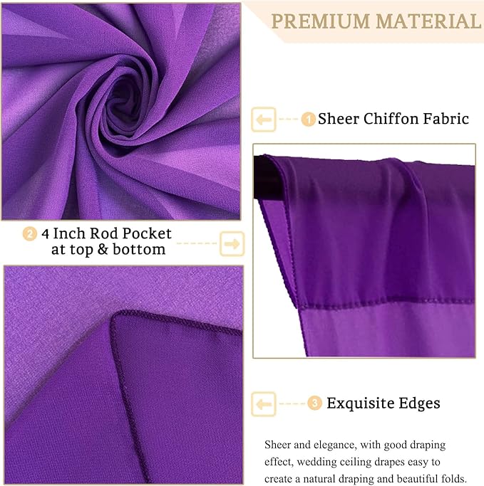 MODFUNS Wedding Ceiling Drapery Purple 5x30FT 2 Panels Sheer Wedding Arch - Image 4