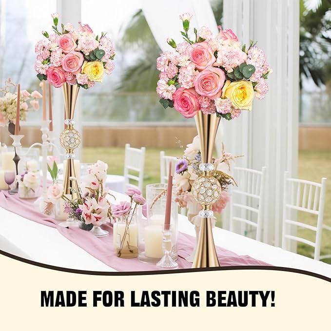 VIJIV Gold Tall Crystal Flower Vases - Image 2