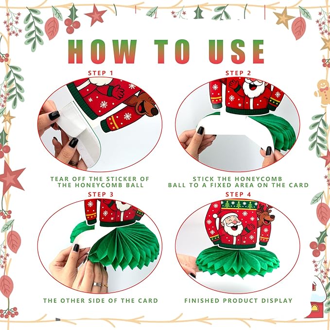 12Pcs Christmas Ugly Sweater Party Decorations Ugly Sweaters Honeycomb - Image 5