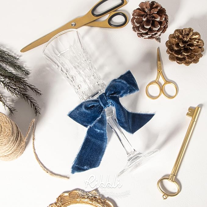 Ribbli Ocean Blue Velvet Ribbon 1.5 Inch Handmade Frayed Vintage Christmas - Image 3