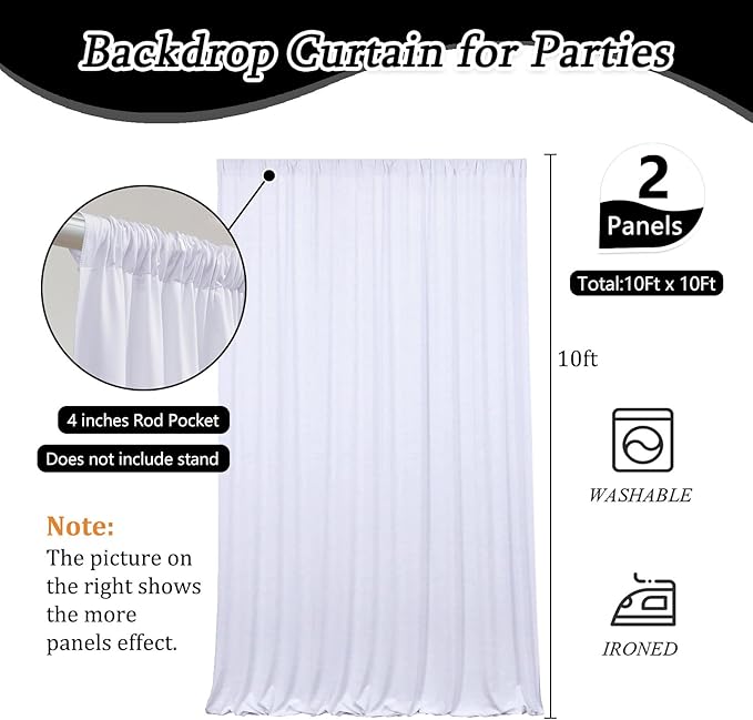 10 x 10 Feet White Backdrop Curtain - Image 2