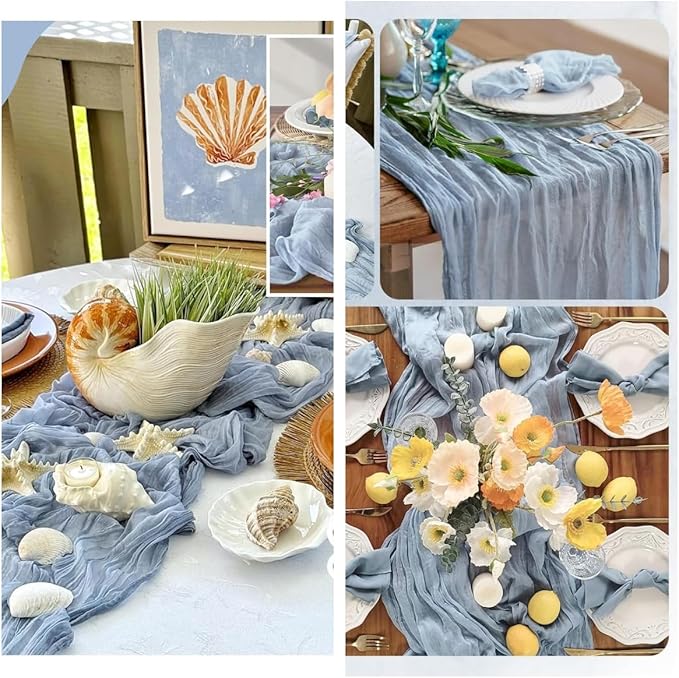 6 Pack Dusty Blue Cheesecloth Table Runner 23x120 inch Rustic Boho Gauze Table - Image 6