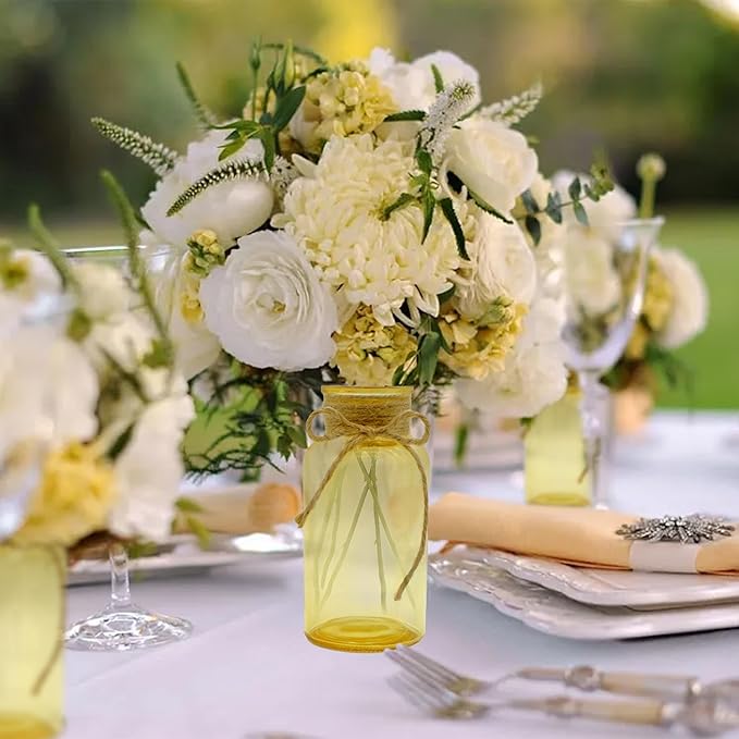 Vintage Glass Flower Vase，6 Pack Gold Amber Farmhouse Glass Centerpiece Vases - Image 6
