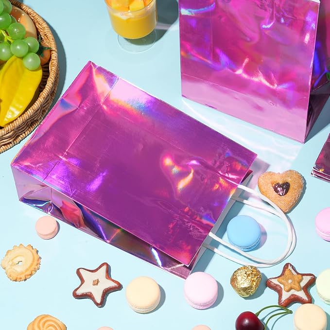 24 Pcs Iridescent Pink Gift Bags Decorations, Holographic Foil Party Favor Bags - Image 4