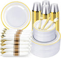 BESTVIP 700PCS Gold Plastic Dinnerware Set by Bestvip