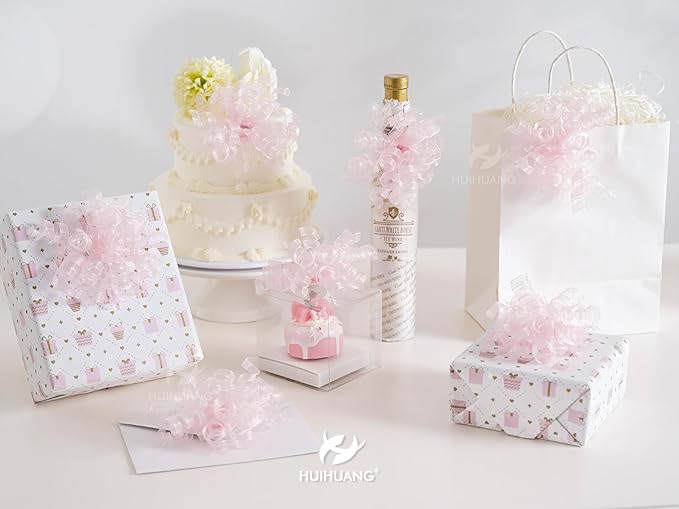 HUIHUANG Pink Bows for Gift Wrapping Pink Curly Gift Bows 5 inch x 8 Counts - Image 4
