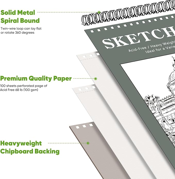 Soucolor 9" x 12" Sketch Book, Back to School Supplies, Acid Free Artist - Image 2