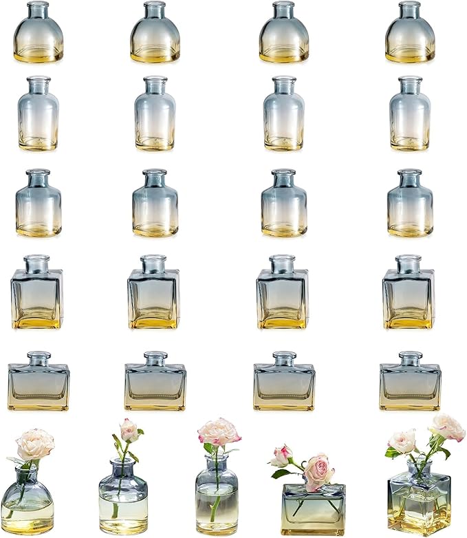 Glasseam Mini Bud Vases for Centerpieces: Clear Small Flower Vase Set of 20 by Glasseam