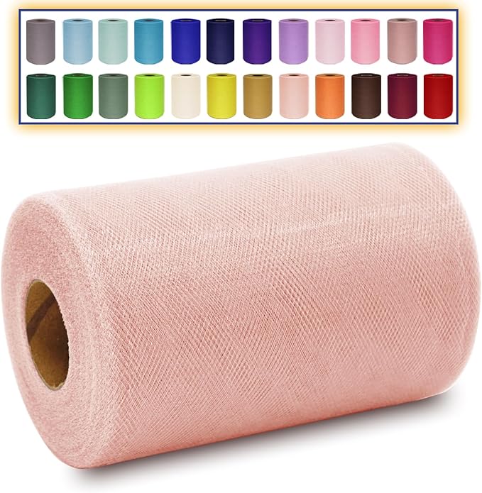 Blush Tulle Fabric Roll 6 Inch X 300 FT Matte Tulle Ribbon Netting Mesh Spool by MIGLORIA