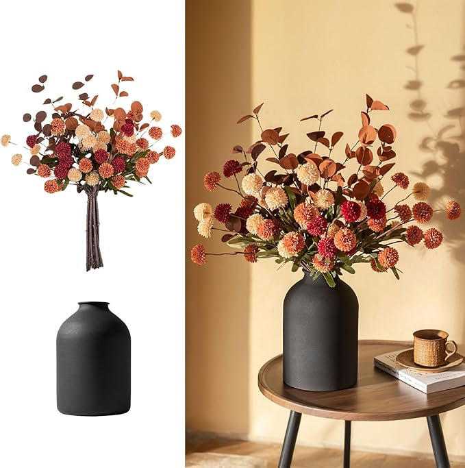 BLOSMON Fall Flowers in Vase for Centerpieces: Metal Vase by Blosmon