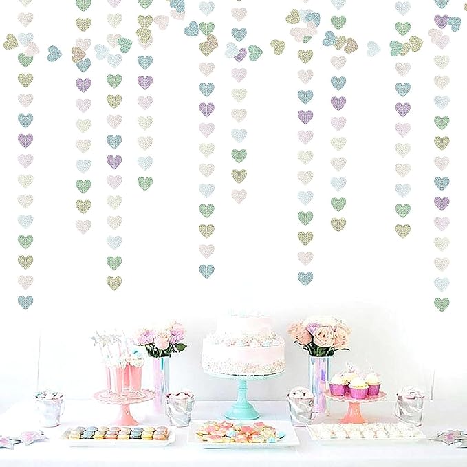 Iridescent Disco-Holographic Party-Decorations Heart Streamers-Garland - 52ft - Image 3