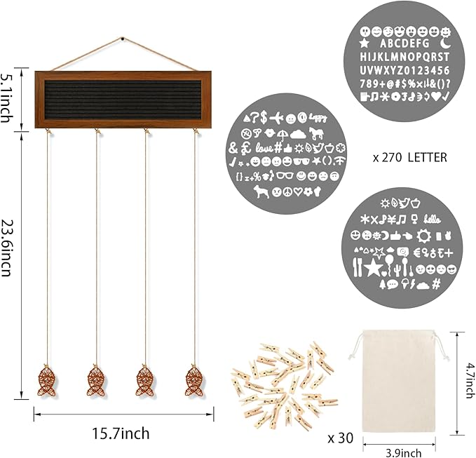 Hanging Photo Display Wall Decor, Picture Frames Collage Felt Letter Board - Image 2