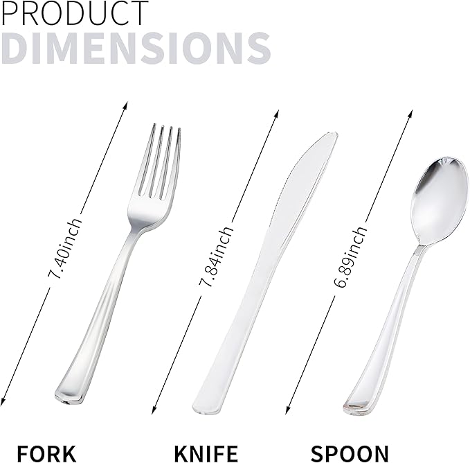 50 Pack Pre Rolled Silver Plastic Silverware Set, Disposable Wrapped Plastic - Image 2