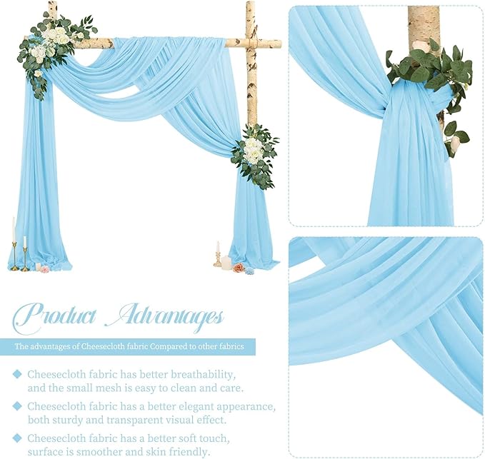4 Panels Light Blue Wedding Arch Draping Fabric Cheesecloth Fabric 35" x 20FT - Image 5