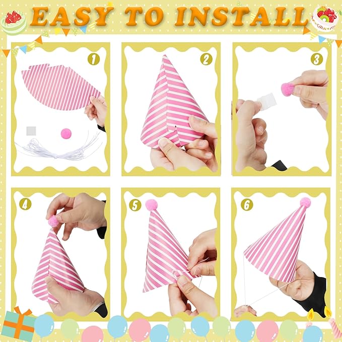 116 PCS Birthday Party Cone Hats Assorted Colors Cone Paper Hat - Image 3