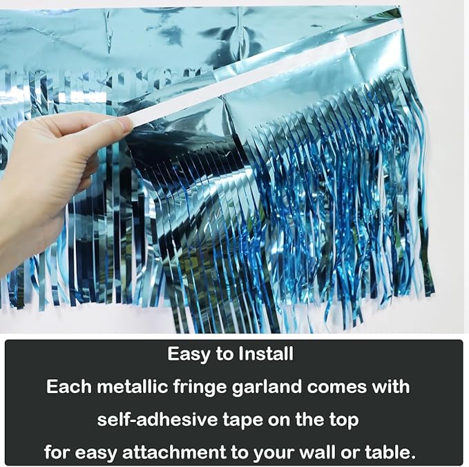 4 Pack Total 40 Feet Foil Fringe Garland Light Blue Metallic Wall Hanging - Image 3
