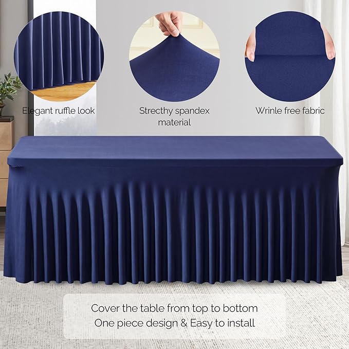 6 Pack Navy Blue Stretch Spandex Table Clothes - Image 2