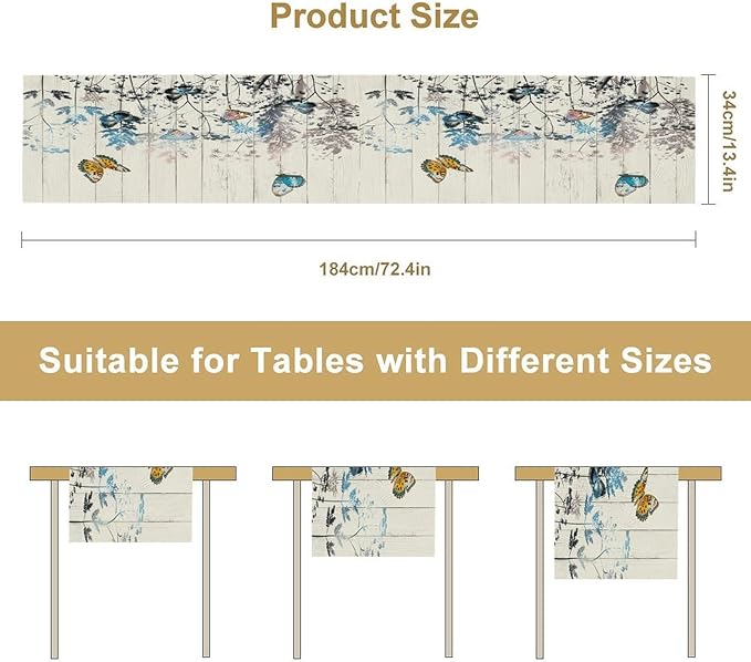 Nature Dandelion Table Runner, Rustic Floral Wood Plank Butterfly Girl Women - Image 2