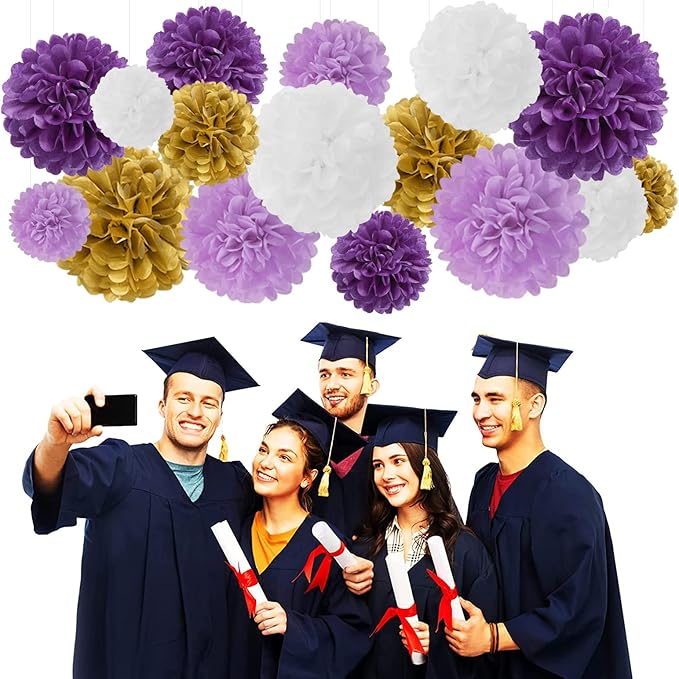Purple White-Gold Lavender Tissue Pom-Poms - Image 4