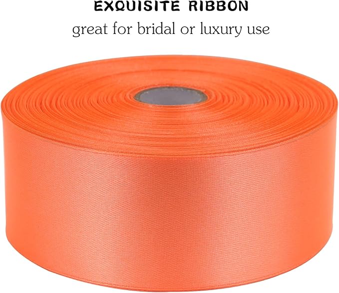 Orange Solid Satin Ribbon 1-1/2 Inch 50 Yards Solid Polyester Fabric Ribbon - Image 4