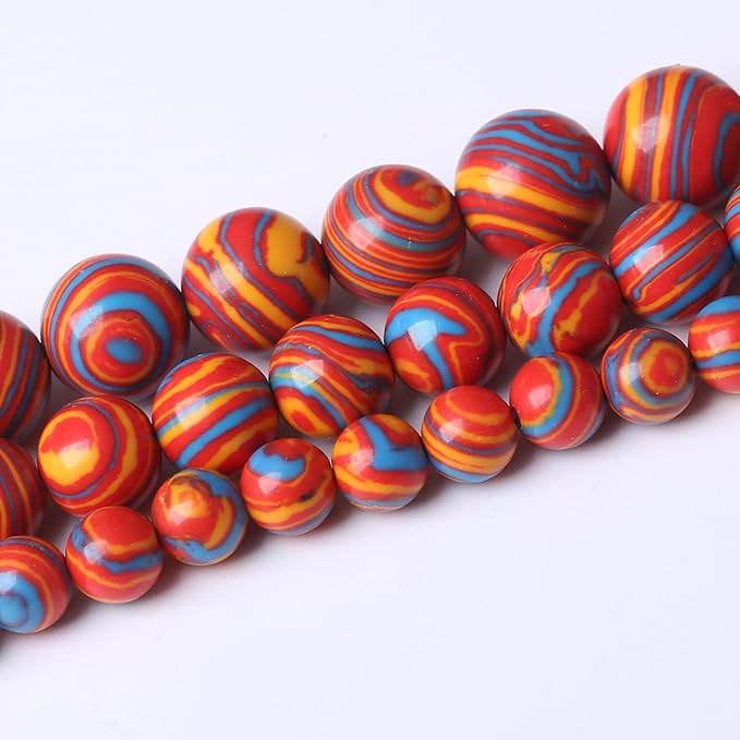 Red Yellow Blue Peacock Turquoise Stone Beads Gemstone Round Crystal Energy - Image 2
