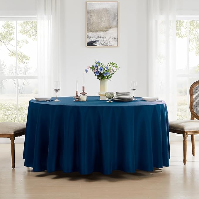 Round Tablecloth 120 Inch Tablecloth 6 Pack Navy Blue Table Cloths Washable - Image 2