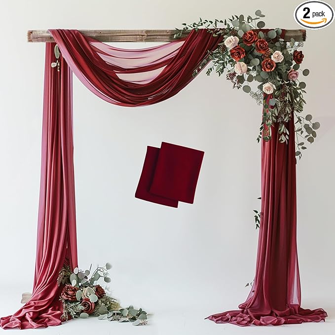 Wokceer Wedding Arch Draping 2 Panels 28.7" x 20FT Burgundy Sheer Fabric by Wokceer