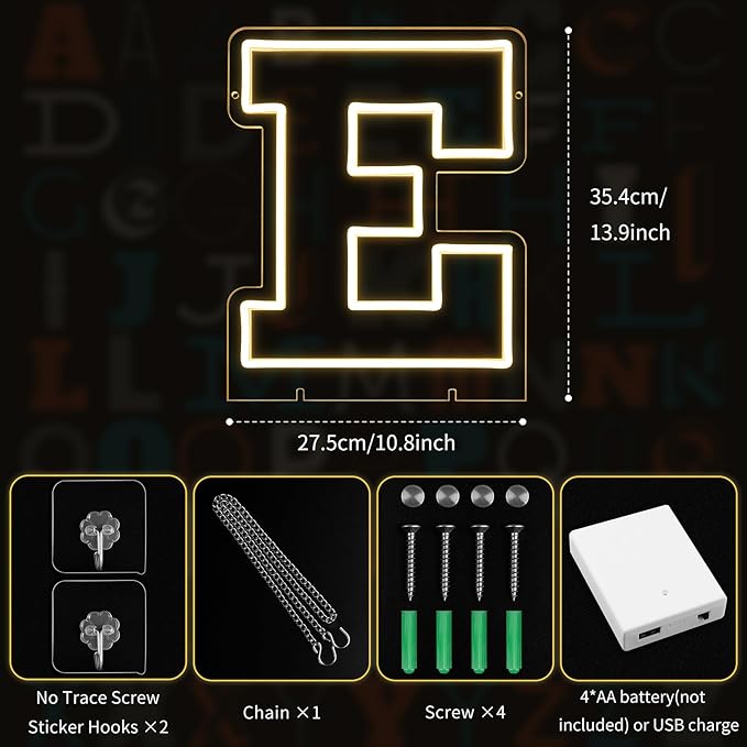 Light Up Letters E, Led Marquee Letter Lights Neon Sign, 13.9" Height - Image 2