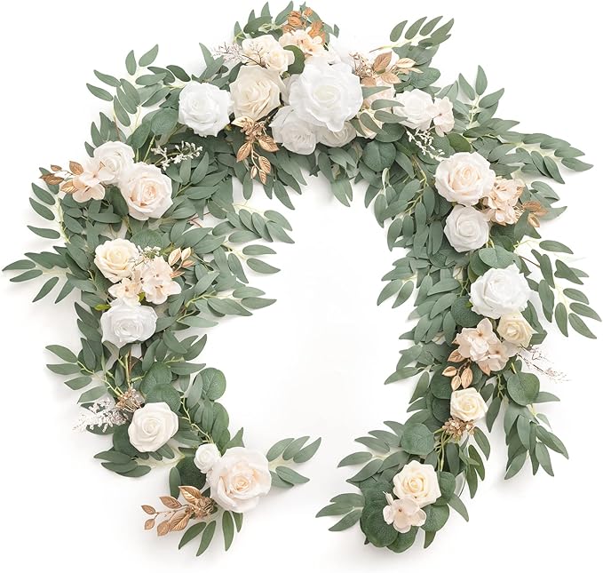 Ling's Moment Flower Garland - 6FT Eucalyptus & Rose - Sweetheart Table Decor by LingsMoment