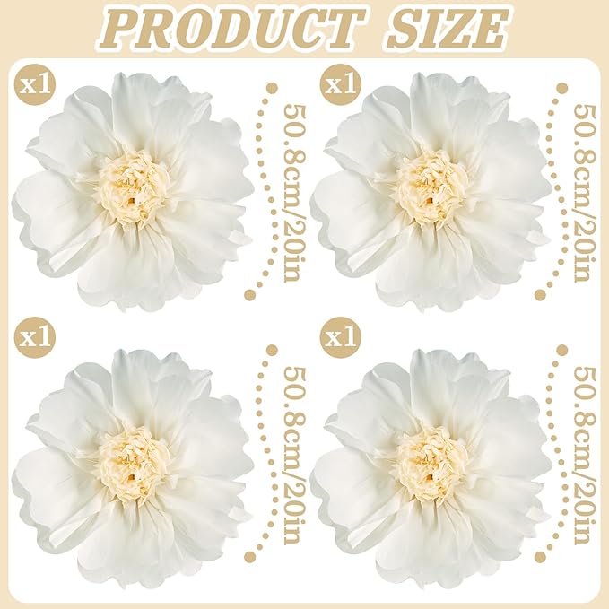 SUNBEAUTY 4 Pcs 20" White Giant Paper Flowers Large Crepe Tissue Artificial - Image 4