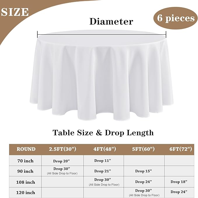 Fitable 6 Pack White Round Table Clothes - Image 4