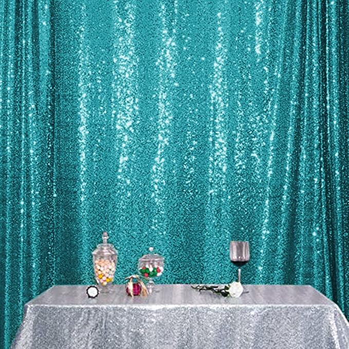 10Ft x 10Ft Teal Sequin Backdrop Curtain, Glitter Thick Not See Through Satin - Image 9