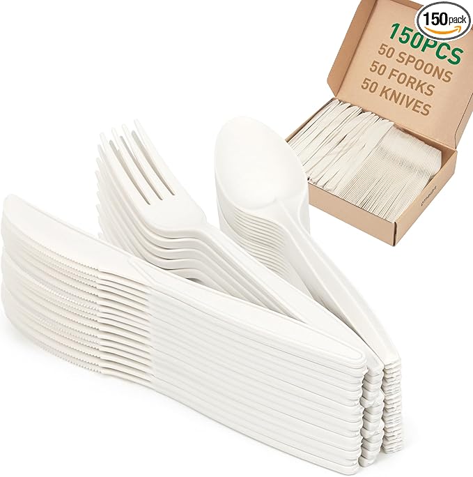 100% Compostable Cutlery Set, Ivory White by FEHHTOEco-friendlyLiving