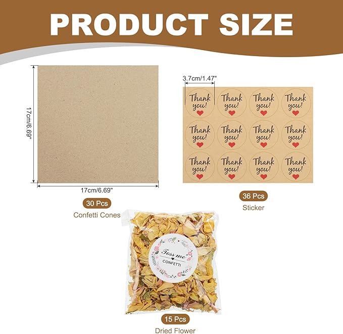 PATIKIL Dried Flower Confetti Cones, Light Yellow/Pink - Image 2