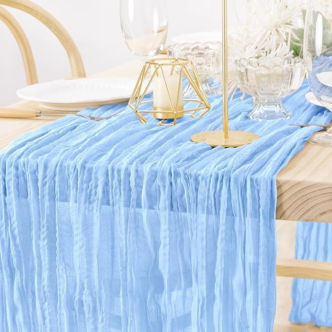 MLMW 4 Pack Light Blue Cheesecloth Table Runner Boho Gauze Rustic Cheese Cloth - Image 3
