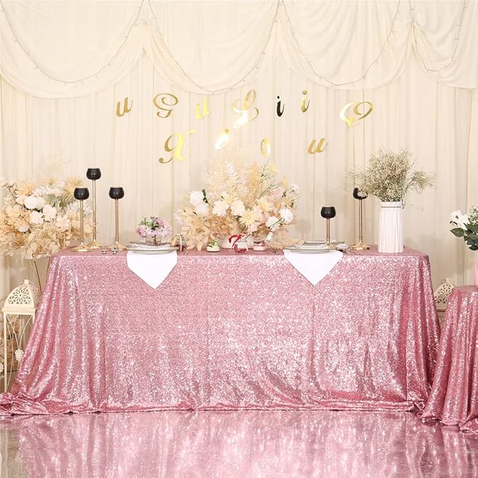 SquarePie Sequin Tablecloth 90 x 132 Inch Fuchsia Pink Sparkly Table Linen - Image 4
