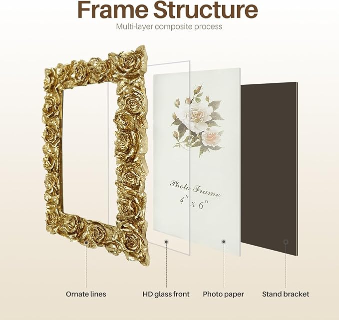 Cuspin Vintage Gold 4x6 Picture Frame, Antique Picture Frames - Image 5