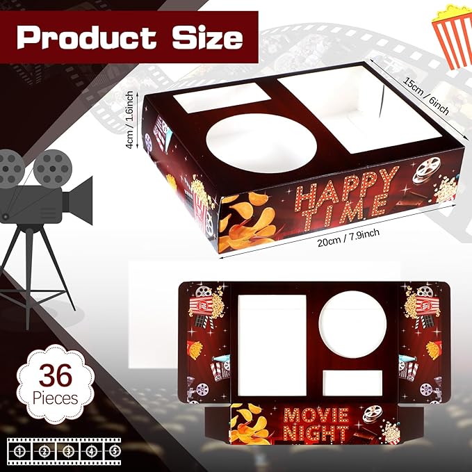 Faccito 36 Pcs Movie Night Snack Trays Movie Theater Snack Boxes Night Supply - Image 2