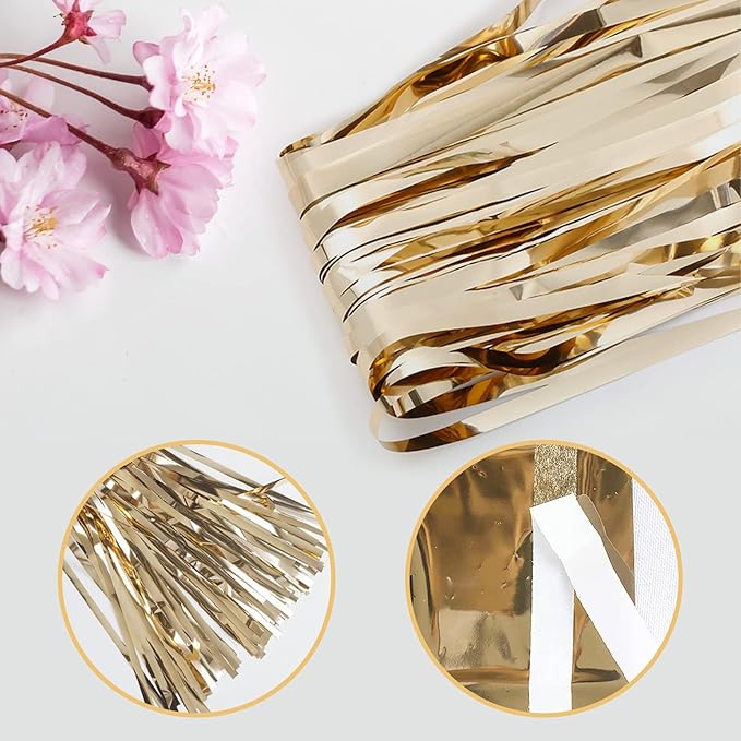 5 Pack Champagne Gold Fringe Curtains - Image 4