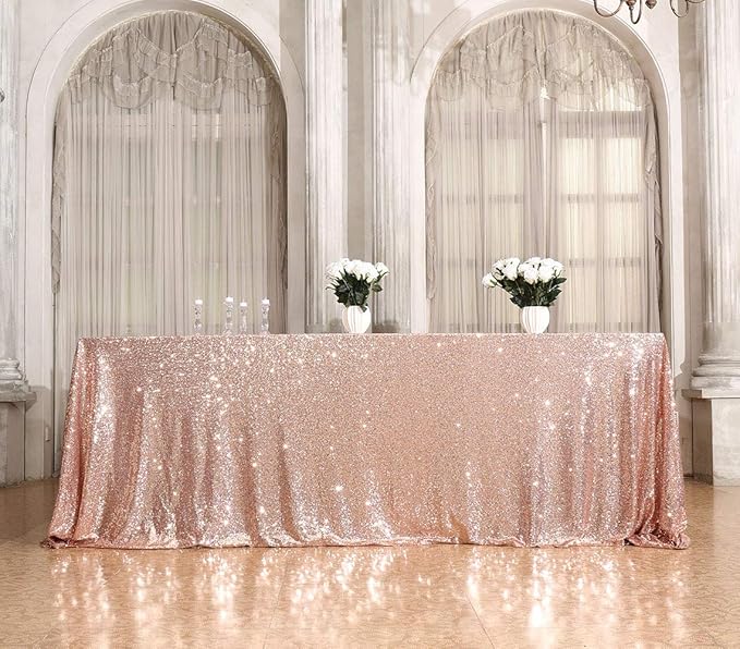 SquarePie Sequin Tablecloth 90 x 156 Inch Rose Gold Sparkly Table Linen - Image 4