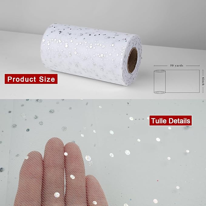 Glitter Tulle Rolls, 6” by 50 Yards Sequin Tule Netting Fabric Tulle - Image 2