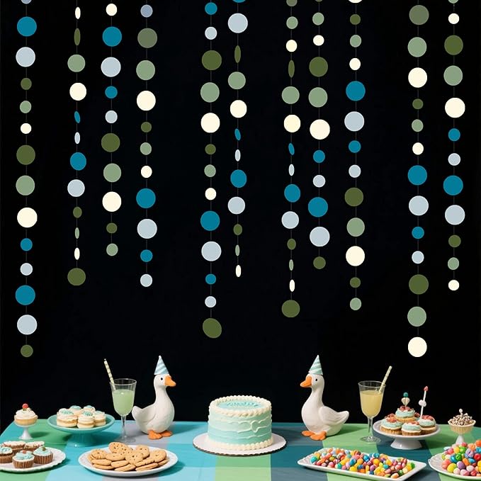 Sage Green and Dusty Blue Party Decorations Polka Dots Garlands Hanging Paper - Image 7