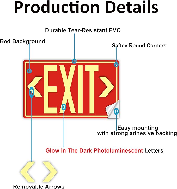 5Pack Photoluminescent Exit Sign, Includes 10pcs Removable Arrows - Image 4