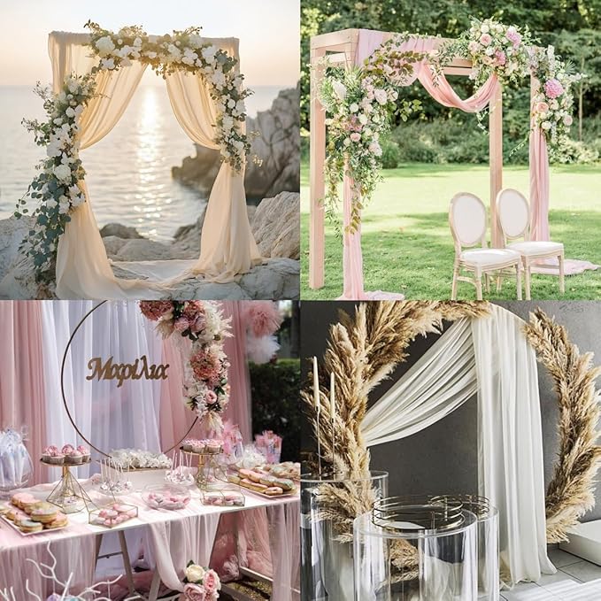 Socomi Wedding Arch Draping Fabric 29" x 20Ft 1 Panel Fuchsia Sheer Outdoor - Image 4