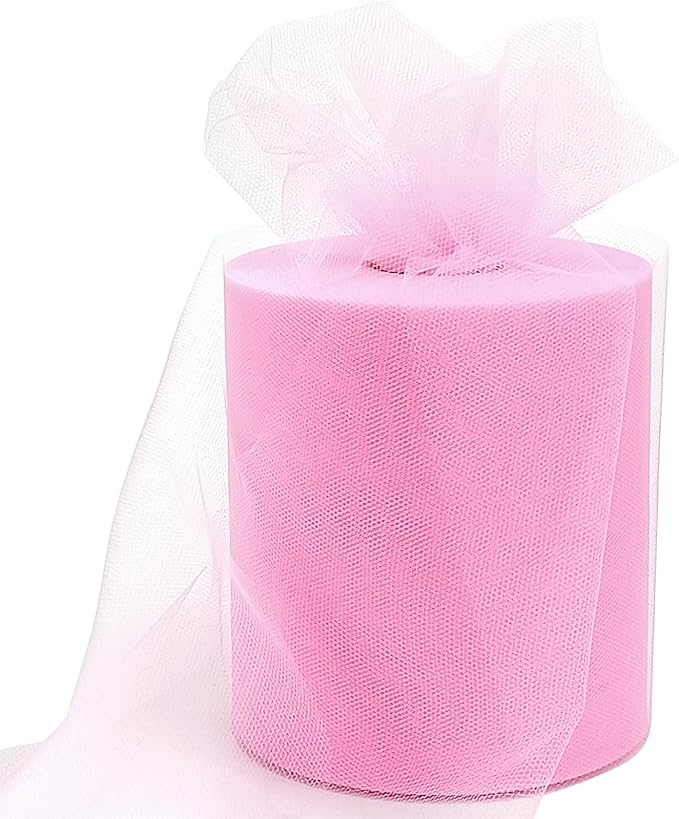 6" x 200 Yards Light Pink Tulle Fabric Rolls by GCVOPTON