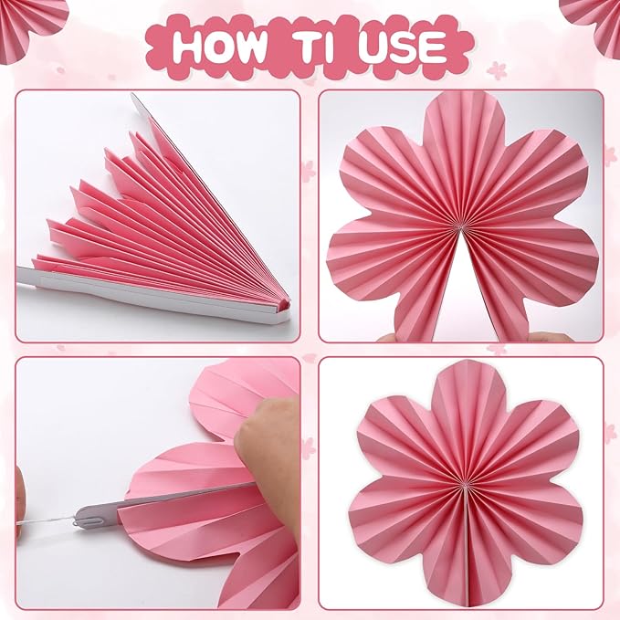 BestoFun 12 PCS Paper Flowers Fans Pink and Yellow Party Decorations Paper - Image 3