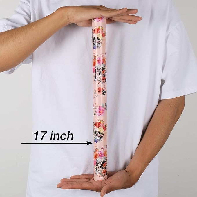Aimyoo Gothic Wrapping Paper Roll, 17 Inch X 16.5 Feet Skull Floral Butterfly - Image 3