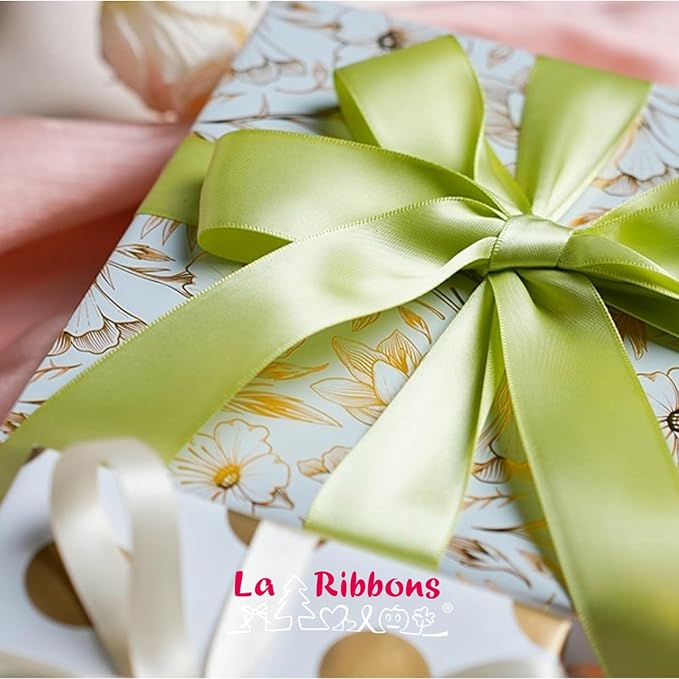 LaRibbons 1 Inch 25 Yard Double Faced Satin Ribbon, Lime Green Satin Craft - Image 2