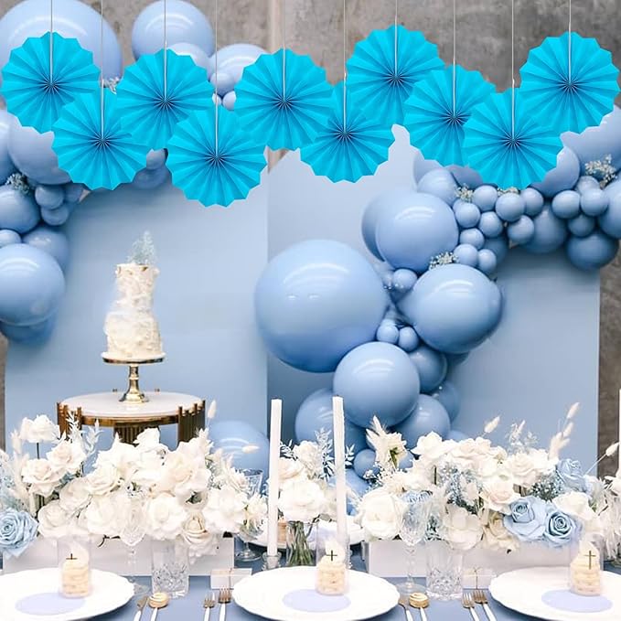 BARTHEW Blue Hanging Paper Fans, Party Decorations - Image 4